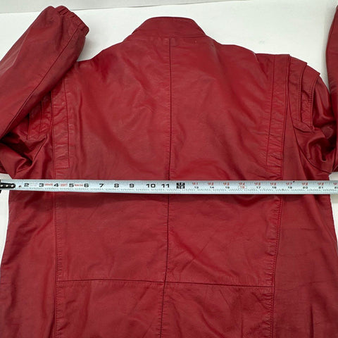 Vintage 80s Casablanca Red Leather Padded Shoulder Bomber Jacket Sz 42