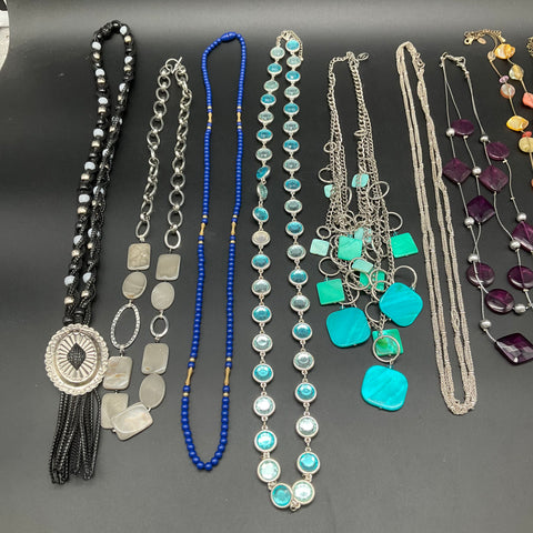 Costume Jewelry Lot of 10 Necklaces Statement Beaded Chain Coin Tassel Long