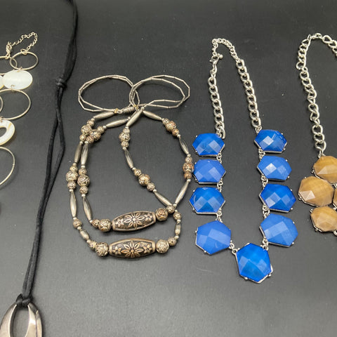 Vintage & Modern Statement Costume Jewelry Lot 9 Necklaces Bib Pendants Shell