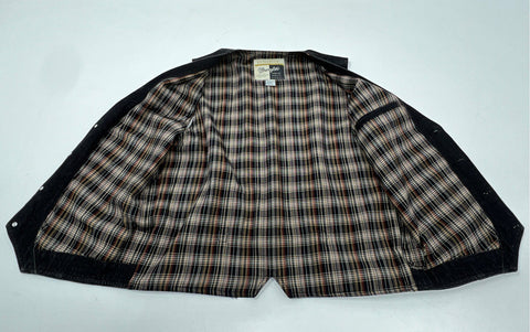 Vintage 90s Wrangler Plaid Lined Black Denim Cinch Back Vest Sz L
