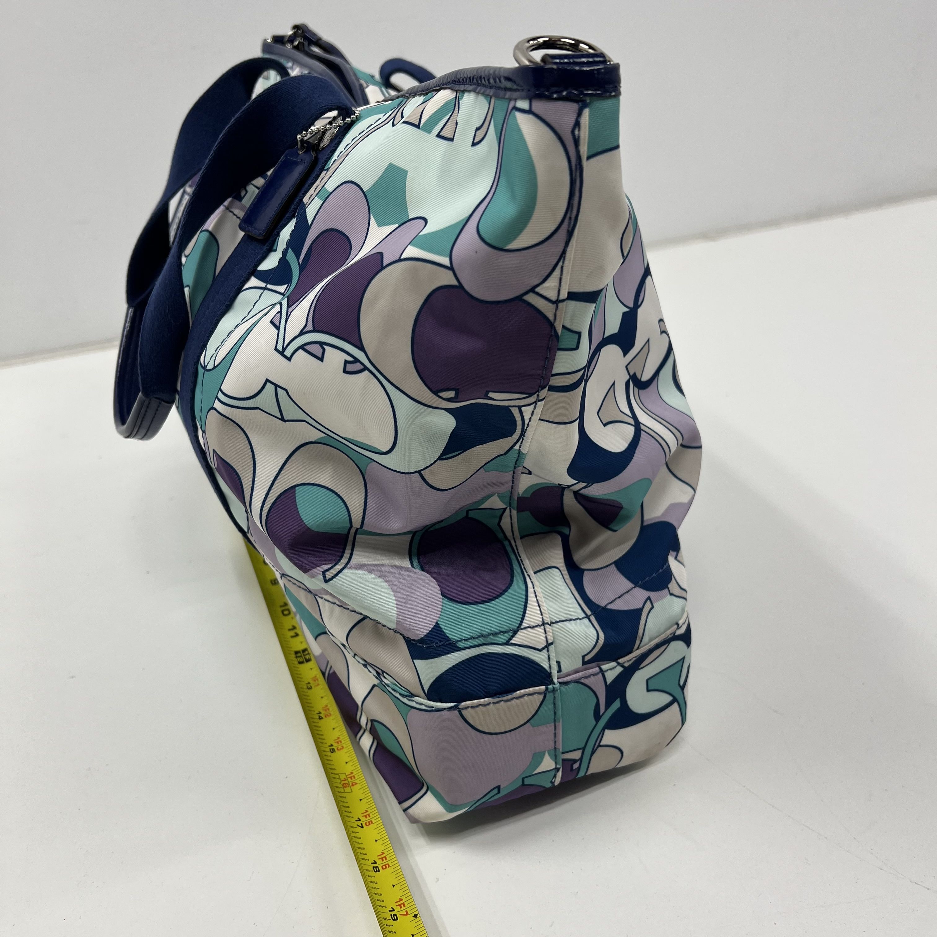 Coach OP Art Print Blues Signature Logo Graphics Weekender Bag Duffle F77285
