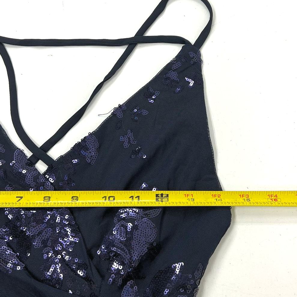 Showpo Navy Sequin Out Till Dawn Split Maxi Dress Women's Size 4 NWT