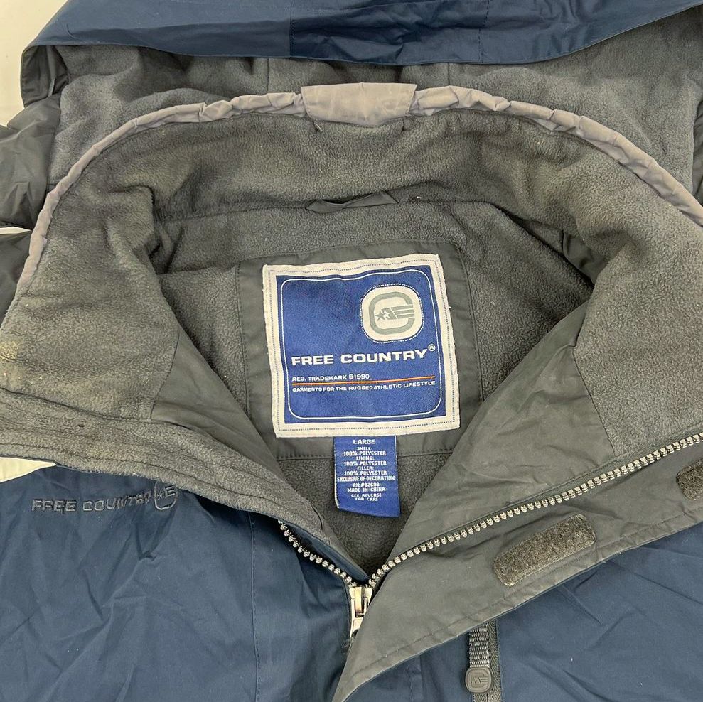 Free Country FCXtreme Blue Gray Colorblock Hooded Jacket Coat Mens S