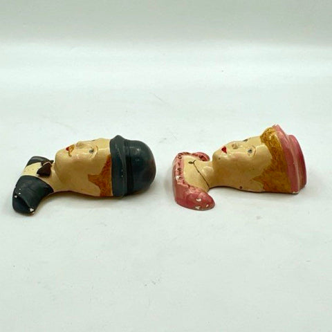 Vintage Mid-Century Chalkware Plaster Busts Wall Hanging Pair 6" Unsigned