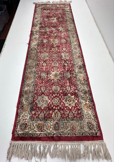 Vintage Eastern Style Runner Rug Red Floral Burgundy 90" x 30" (7.5' x 2.5')