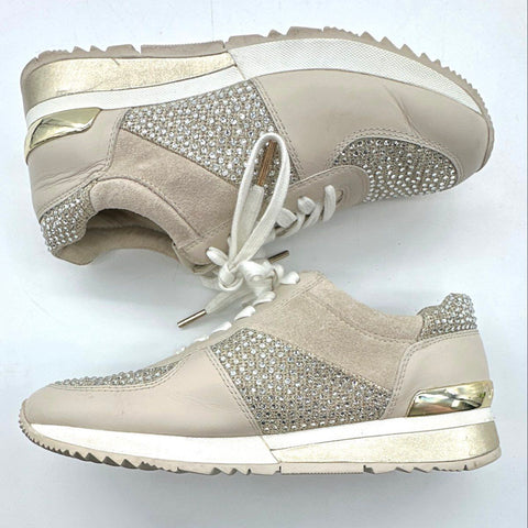 Michael Kors Billie Rhinestone Embellished Leather Fashion Sneakers Size 7M