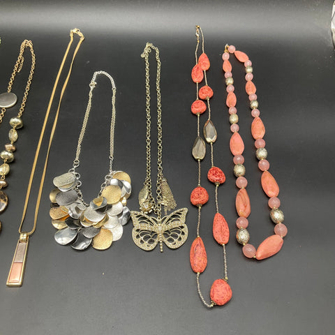Costume Jewelry Lot of 7 Statement Necklaces Beaded Chain Pendants Bib