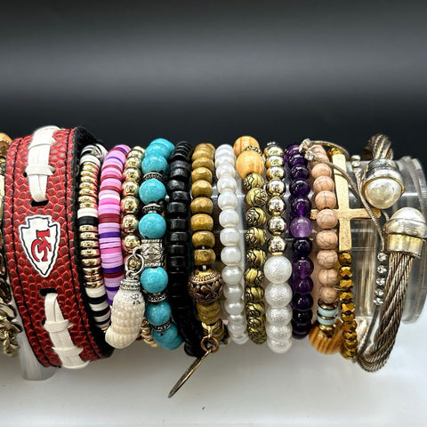 Eclectic Costume Jewelry Bracelet Lot 25+ Pcs Cuff Bangle Beaded Chiefs Boho