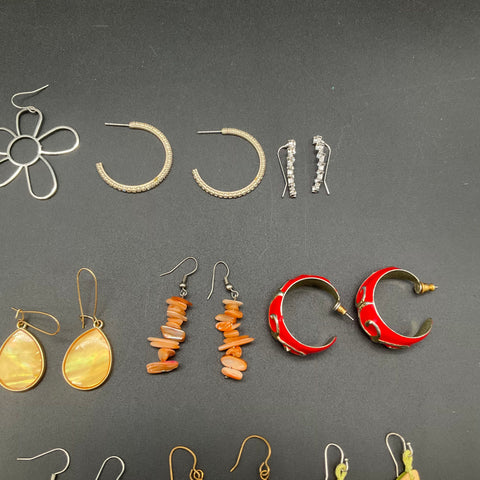 Fashion Jewelry Earring Lot 15 Pairs Vintage & Modern Hoops Drops Resin Shell