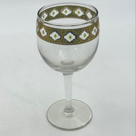 Vintage Mid-Century Gold Encrusted Wine Glasses 5 Piece Lot Geometric Pattern