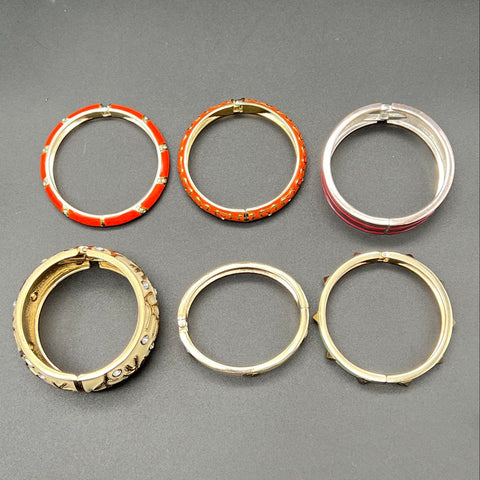 Lot of 6 Hinged Enamel Bangle Bracelets Stacking Modern Boho Rhinestone Studded