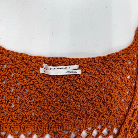 By Anthropologie Women's Rust Orange Crochet Open Knit Maxi Dress Sz L NWT