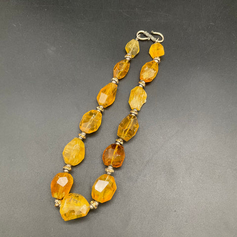 Yellow Stone Necklace & Clear Block Bead Bracelet Costume Jewelry Lot 2pc