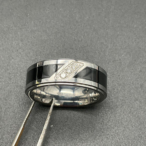Brilliance Tungsten Carbide 1/10 CTTW Diamond Two-Tone Band Size 12