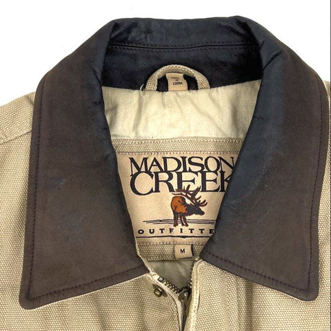 Madison Creek Outfitters Men's Tan Canvas Barn Coat Leather Collar Jacket Size M