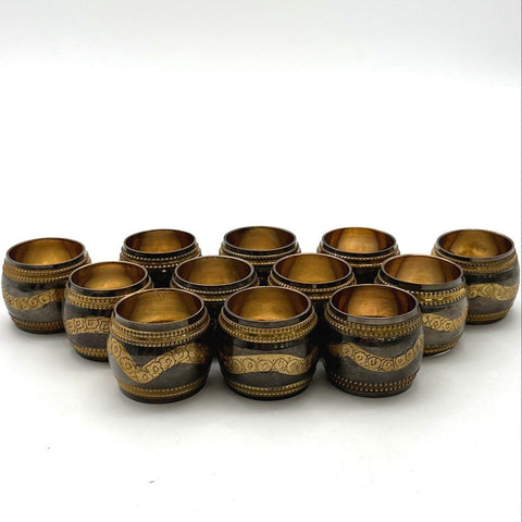 Vintage Napkin Ring Lot 12 Two Tone Etched Floral Mixed Metal Style