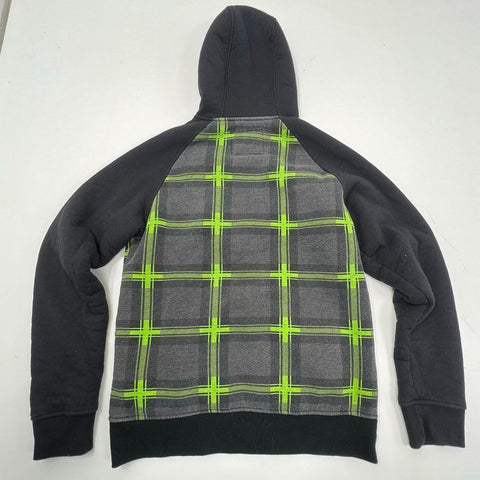 Vintage Y2K No Fear Men's Black Gray Plaid Sherpa Lined Full Zip Hoodie S