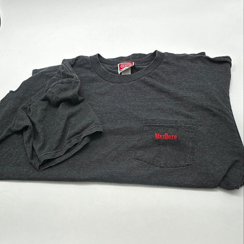 Vintage 90s Marlboro Unlimited Striped Pocket T-Shirt Single Stitch USA Sz L