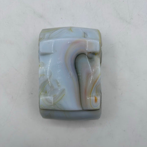 Vintage Slag Glass Planter Floral Lily Relief White Yellow Marbled 5 Inch
