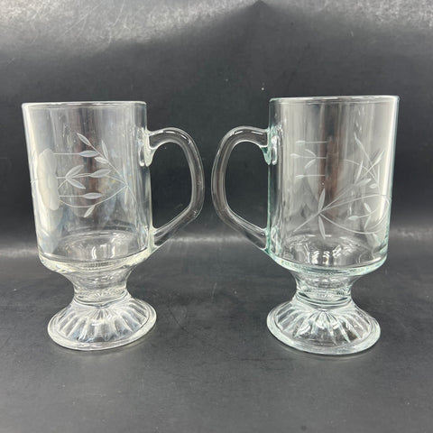 Princess House Heritage Irish Coffee Mugs 6 Piece Set Vintage Etched Glass