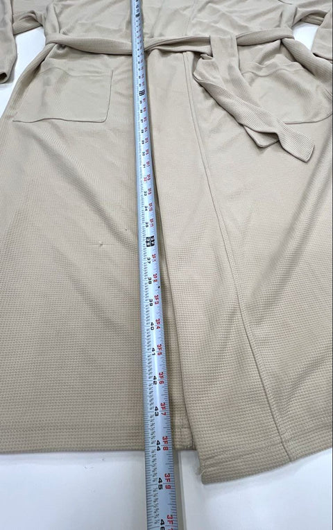 Line & Dot Women's Beige Waffle Knit Belted Loungewear Robe Sz L/XL