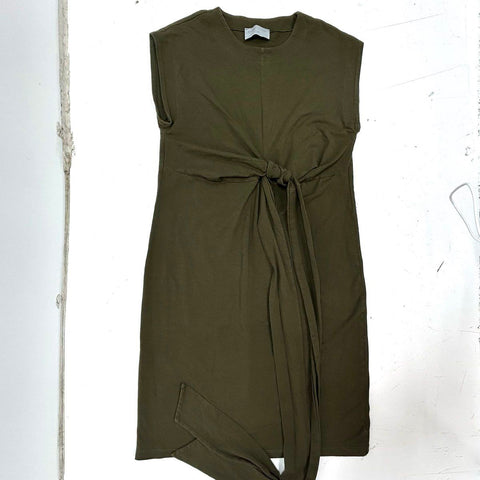 Modern Citizen Women's Midi Dress Olive Organic Cotton Sleeveless Tie Front M