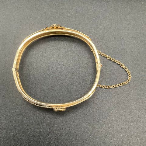 Vintage Marino Gold Tone Black Stone Victorian Revival Bangle Bracelet Signed