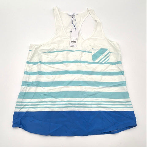 Southern Tide Women's Pool Blue Striped Racerback Tank Top Pocket Sz L NWT