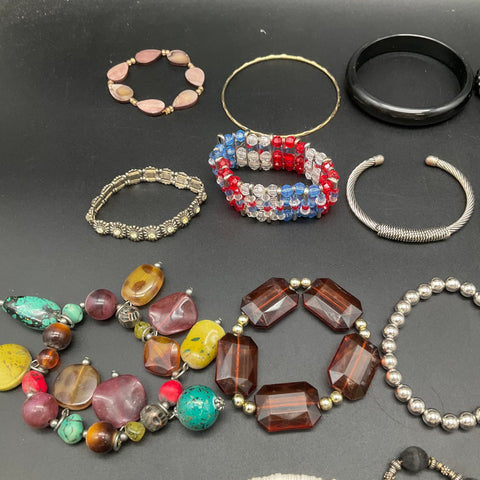 Vintage & Modern Costume Jewelry Lot of 30 Beaded Bangle Cuff Bracelets Boho