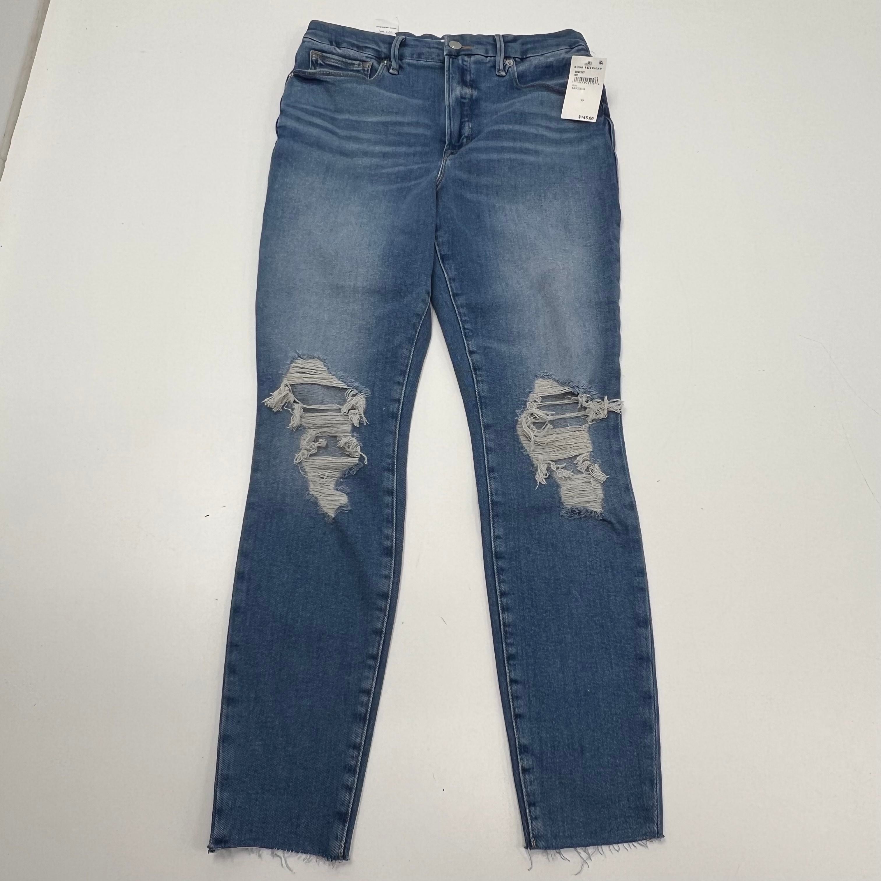 NWT Good American Good Waist Blue Distressed High Rise Skinny Jeans Women's 10