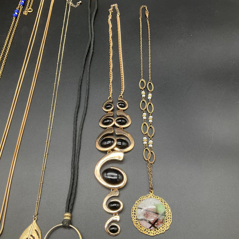 Boho Statement Necklace Lot of 8 Gold Tone Beaded Celestial Starburst Pendants