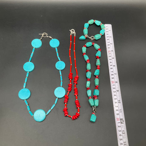 Southwestern Style Turquoise & Coral Tone Costume Jewelry Lot Necklaces Bracelet