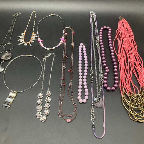 Vintage and Modern Costume Jewelry Lot of 10 Beaded and Silver Tone Necklaces