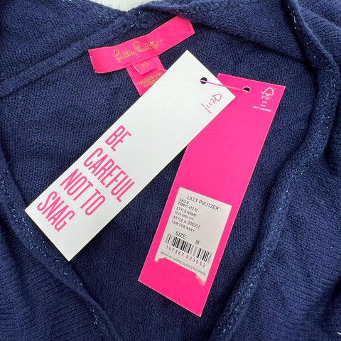 Lilly Pulitzer Mame Sweater Low Tide Navy Metallic Cardigan Women's M NWT