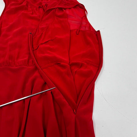 Ann Taylor Women's Red Tie Neck Sleeveless Fit and Flare Dress Sz 14 NWT