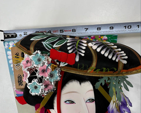 Vintage Japanese Oshie Hagoita Paddle Wisteria Maiden Fuji Musume Kabuki 26"