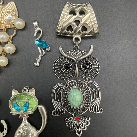 Animal Theme Fashion Jewelry Lot of 12 Pendants Owls Cat Dog Panda Turtle