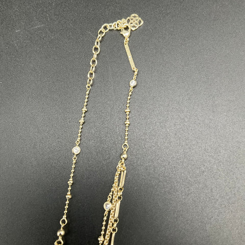 Kendra Scott Layered Necklace Gold Tone Hexagon Iridescent Pendant 3-Strand