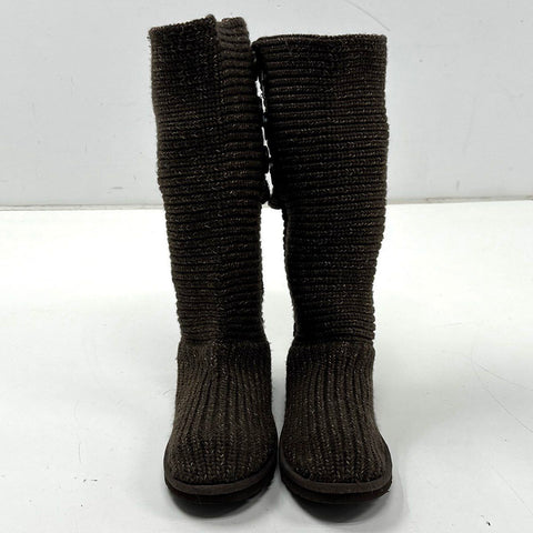 Ugg Lattice Cardy Chocolate Brown Crochet Knit Tall Button Boots Women's Size 9