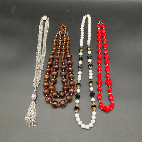 Vintage Beaded Costume Jewelry Lot 4 Necklaces Tassel Multi-Strand