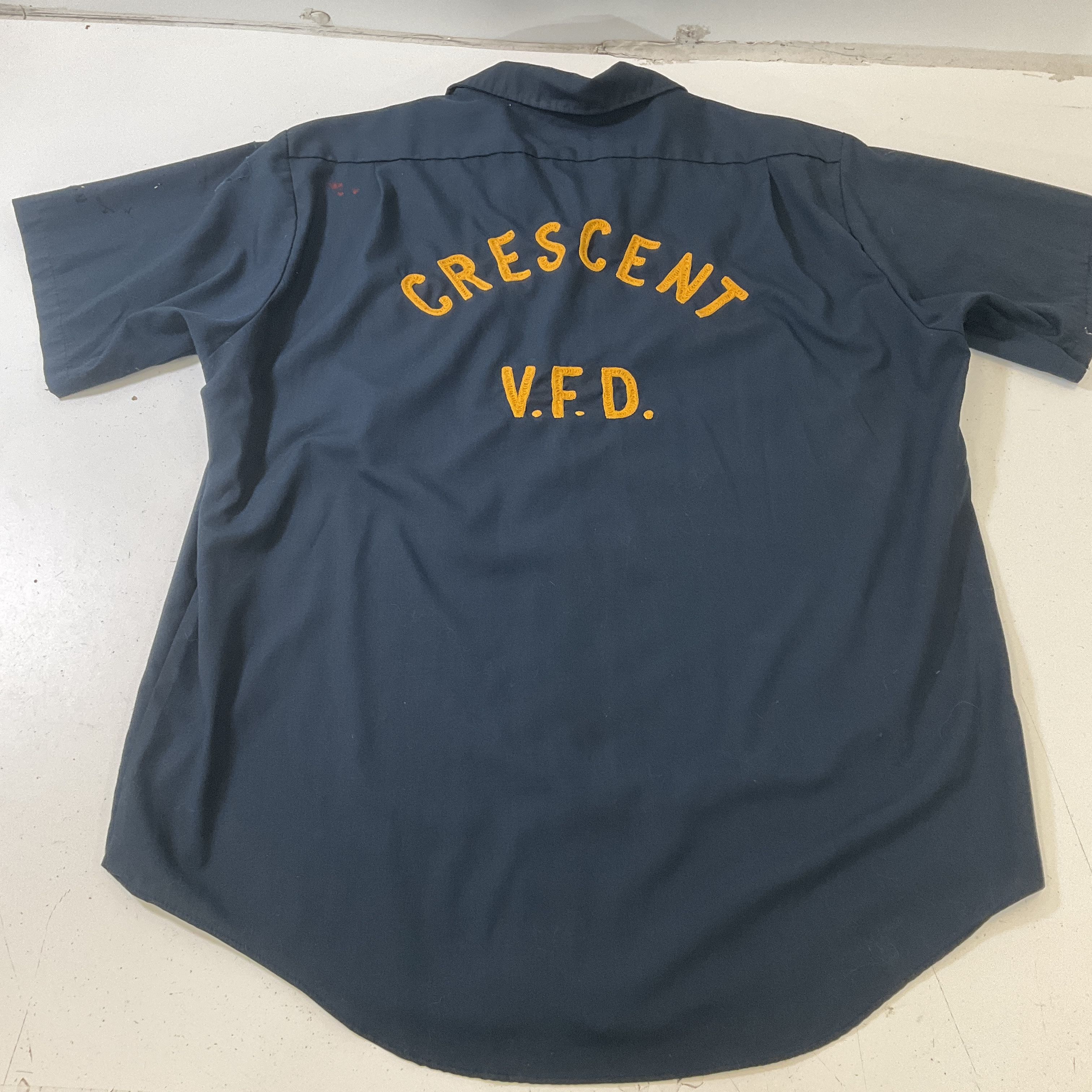 Vintage Lee Navy Chain Stitched VFD Clarence Work Uniform Shirt Men's 17-17 1/2
