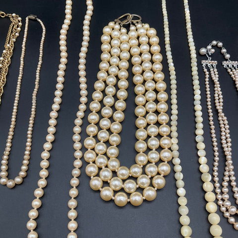 Vintage Faux Pearl Costume Jewelry Lot of 8 Necklaces Multi Strand Graduated