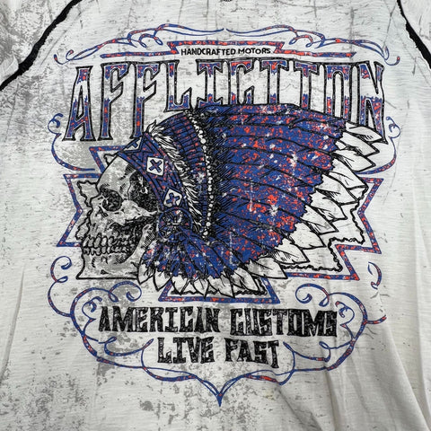 Y2K Affliction American Customs Skull Thermal Raglan T-Shirt Made in USA Sz L