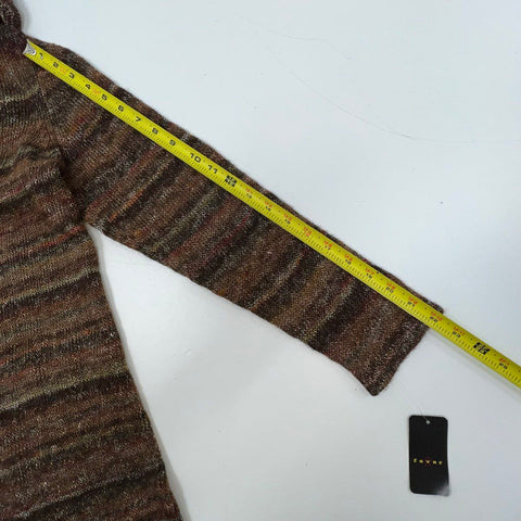 Fever NWT Women's Brown Multicolor Striped Ruffle Collar Cardigan Sweater Sz M