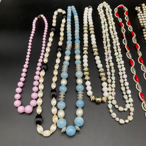 Vintage Costume Jewelry Lot 1.1 lbs Beaded Necklaces Faux Pearl Lucite 12pc