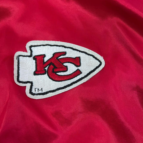 Vintage 90s Kansas City Chiefs NFL Satin Varsity Jacket Red Quilted Lined Sz XL