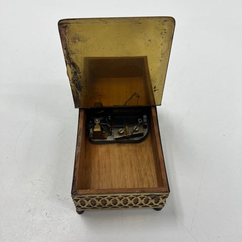 Vintage Swiss Music Box Brass Filigree Desk Caddy Inkwell Letter Holder