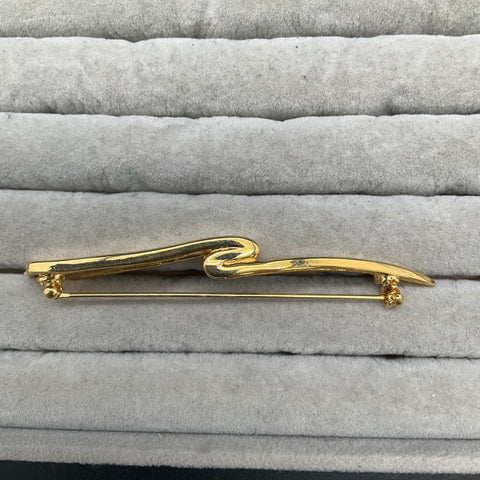 Vintage Givenchy Paris New York Gold Tone Modernist Curved Brooch 5 In