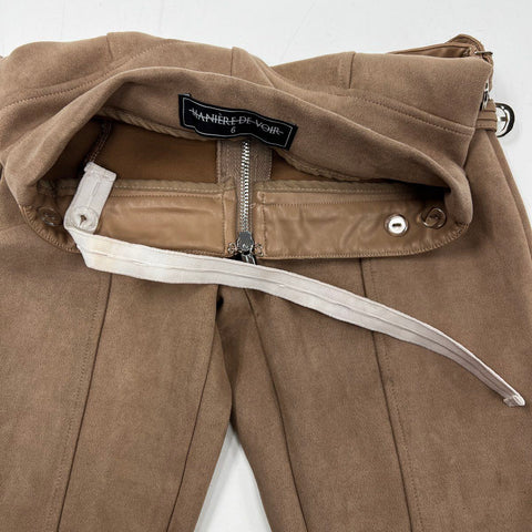 Maniere De Voir Women's Brown High Waist Multi Buckle Faux Suede Pants Sz 6
