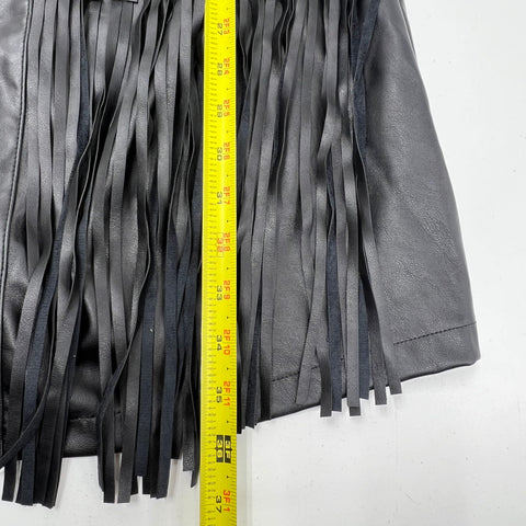 NWT Gabrielle Union Black Faux Leather Tiered Fringe Zip Dress Women's XL
